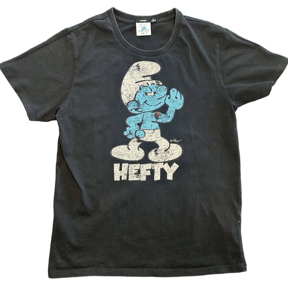 Bossini black short sleeve Hefty Smurf graphic tee nostalgic kawaii nostalgic M